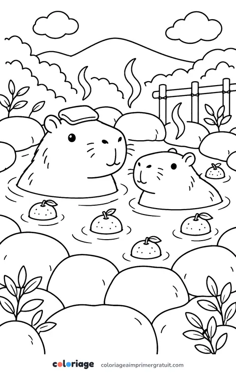 Coloriage bain chaud aux yuzus