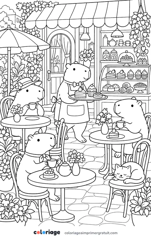 Coloriage le café des capybaras