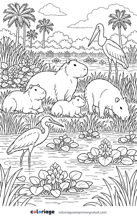 Coloriage capybaras du Pantanal