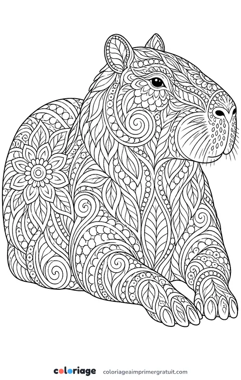 Coloriage capybara zentangle