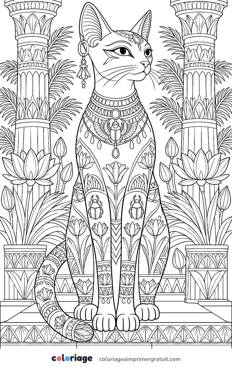 Coloriage chat égyptien
