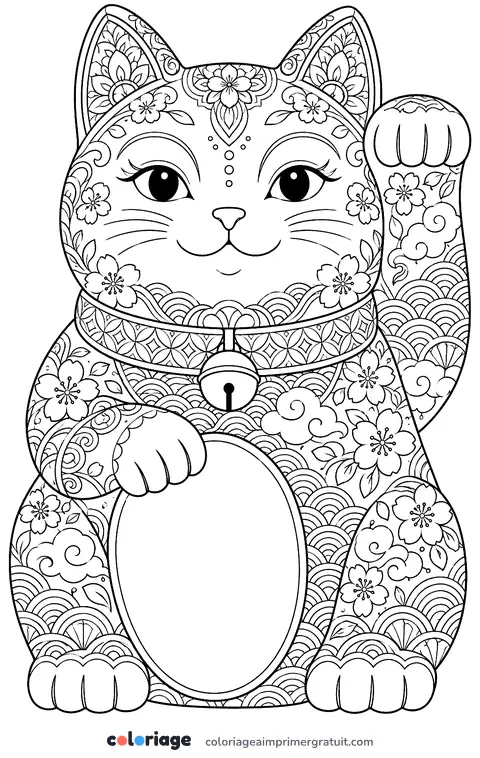 Coloriage chat porte-bonheur japonais