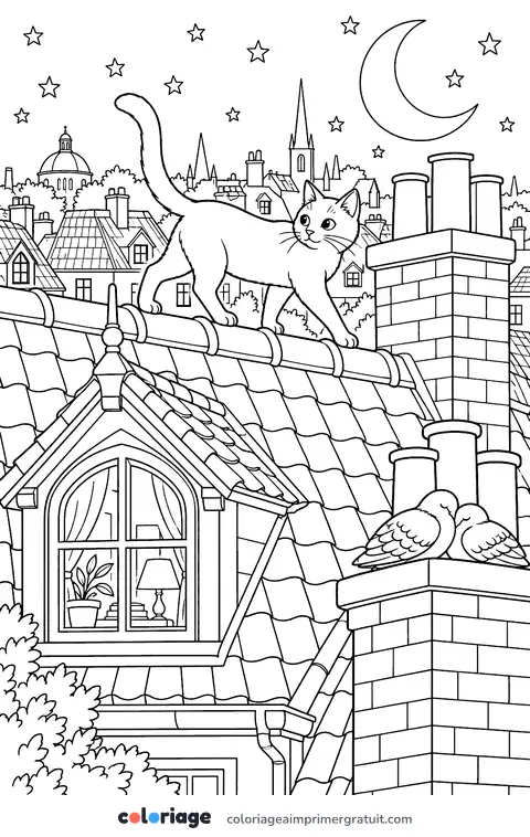 Coloriage chat sur les toits