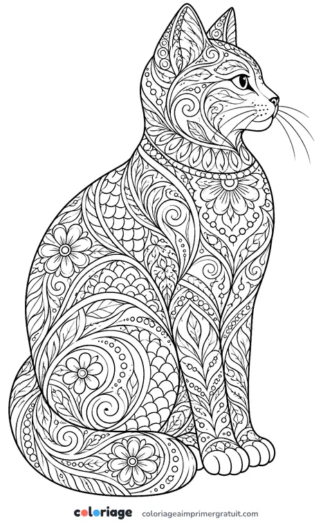 Coloriage chat zentangle