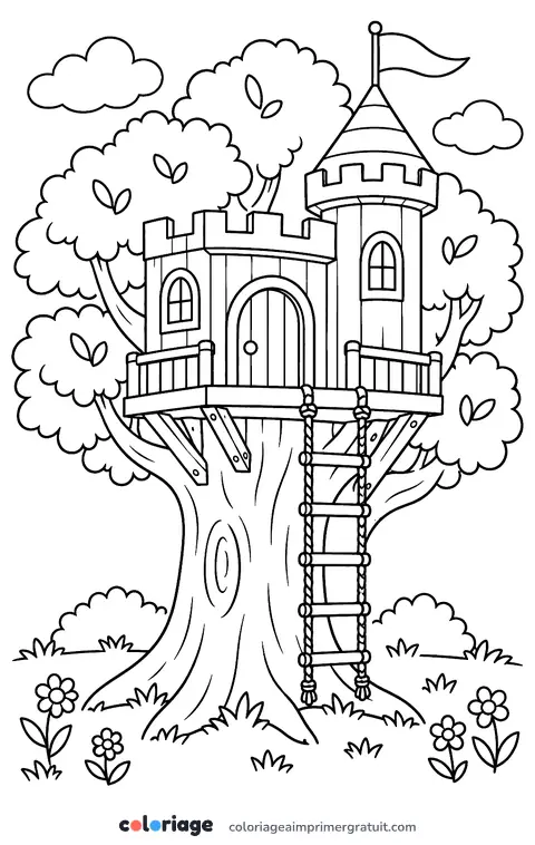 Coloriage cabane-château dans l’arbre