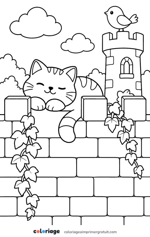 Coloriage chat sur les remparts