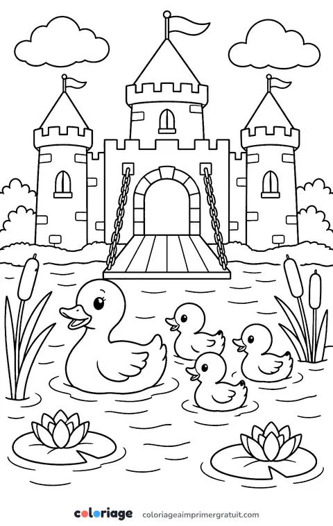 Coloriage canards dans les douves