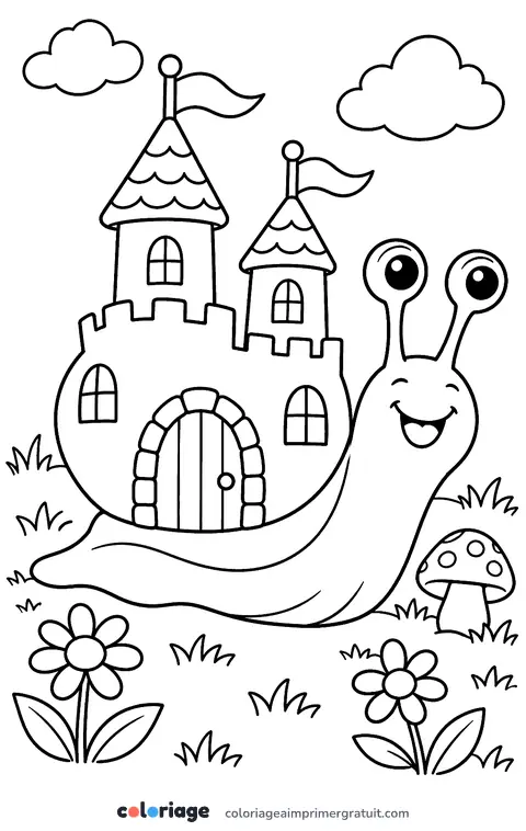 Coloriage escargot château