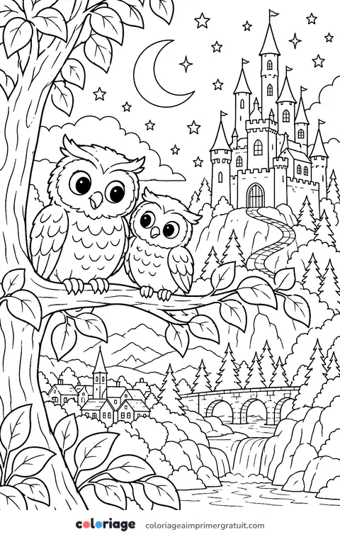 Coloriage château sous les étoiles