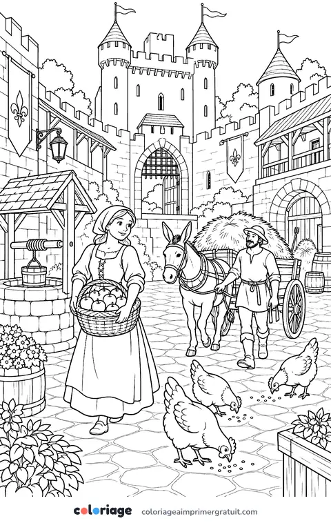 Coloriage cour du château fort