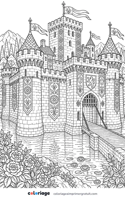 Coloriage château fort réaliste