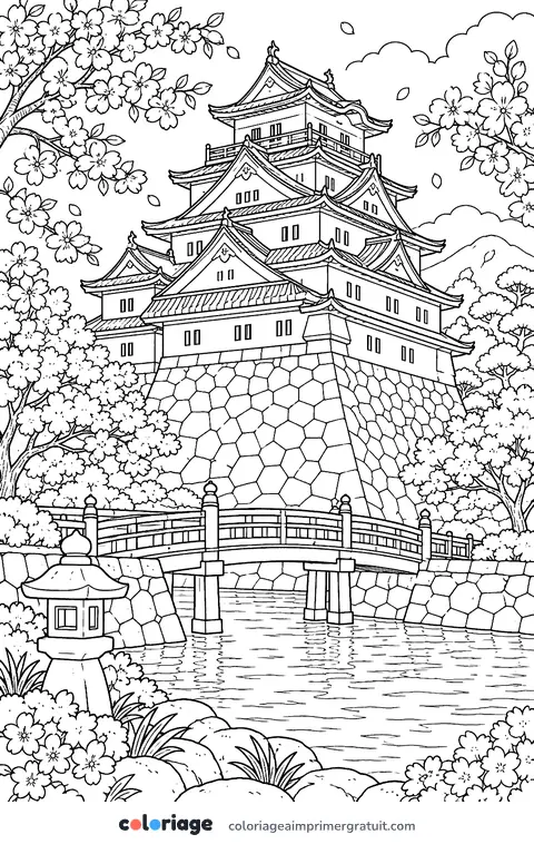 Coloriage château japonais