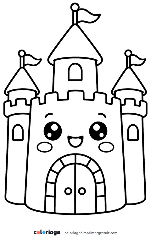 Coloriage château kawaii