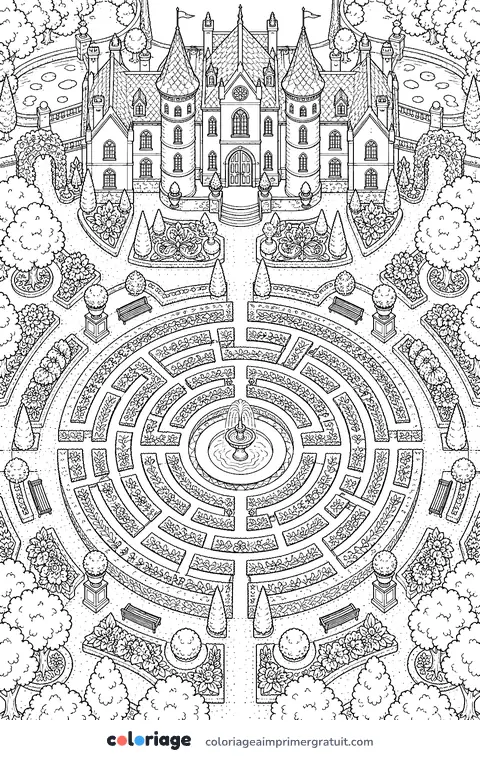 Coloriage château et son labyrinthe