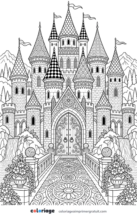 Coloriage château zentangle