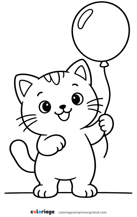Coloriage chaton et son ballon