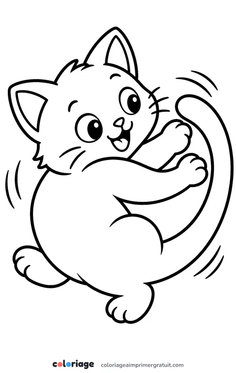 Coloriage chaton qui court après sa queue