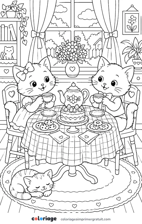 Coloriage le goûter des chatons