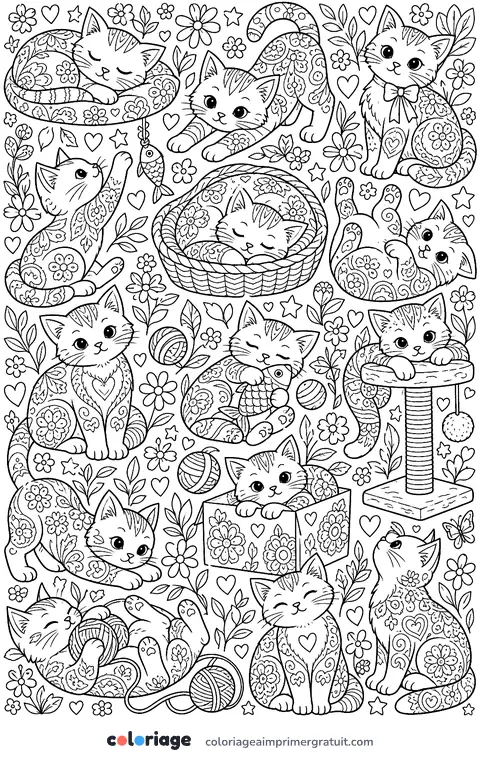 Coloriage page de chatons mignons