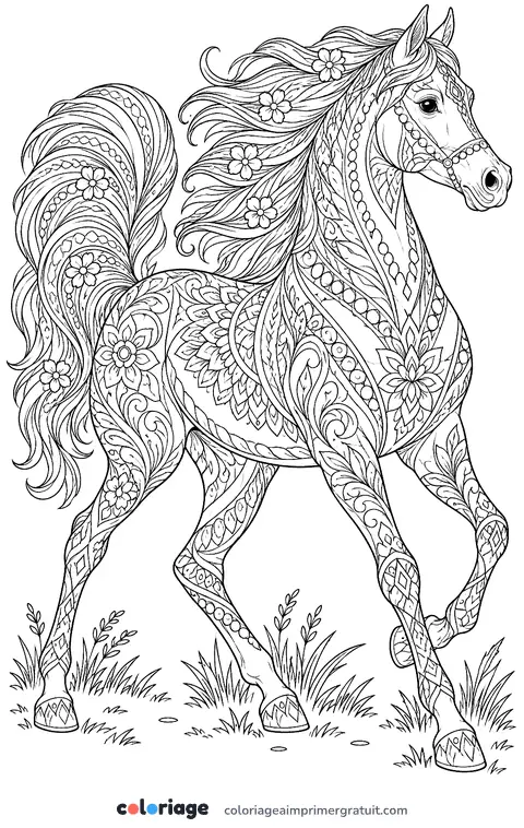 Coloriage pur-sang arabe réaliste