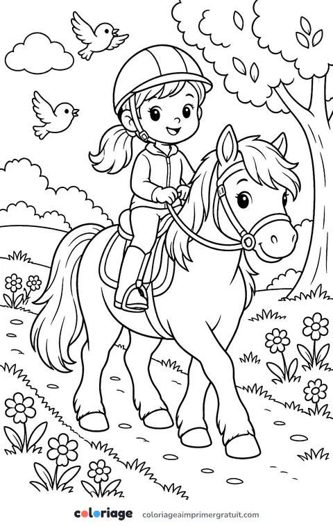 Coloriage balade à poney