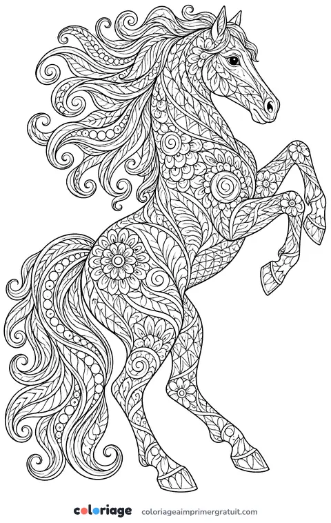 Coloriage cheval cabré zentangle