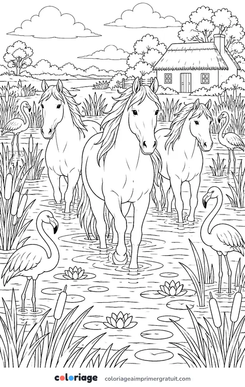 Coloriage chevaux de Camargue