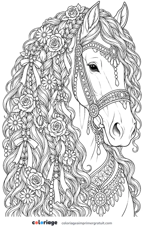 Coloriage crinière fleurie