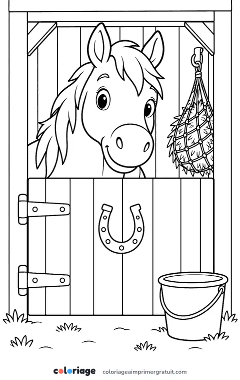Coloriage cheval à l’écurie