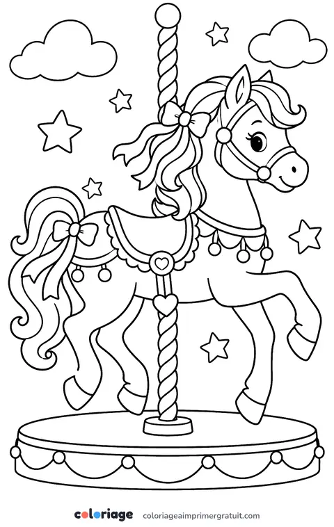 Coloriage cheval de manège