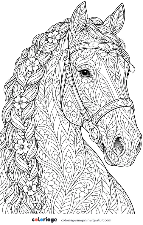 Coloriage portrait de cheval réaliste