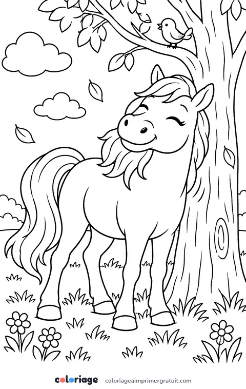 Coloriage cheval qui se gratte