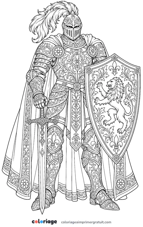 Coloriage armure de chevalier détaillée