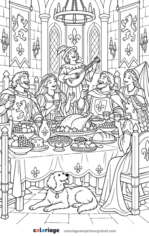 Coloriage banquet au château