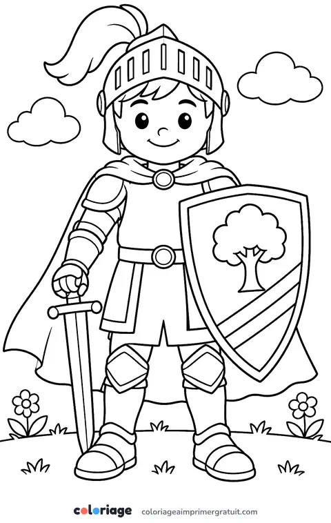 Coloriage chevalier et son blason