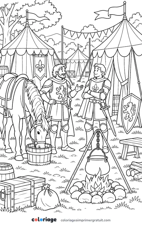 Coloriage campement des chevaliers