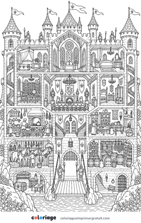 Coloriage château fort en coupe
