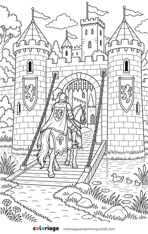 Coloriage arrivée au château fort