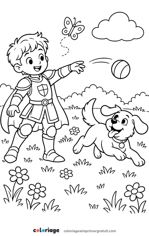 Coloriage chevalier et son chien