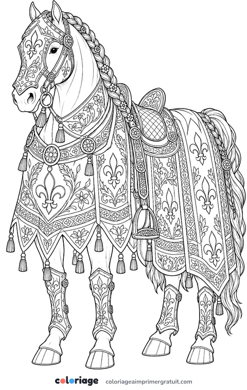 Coloriage destrier en armure