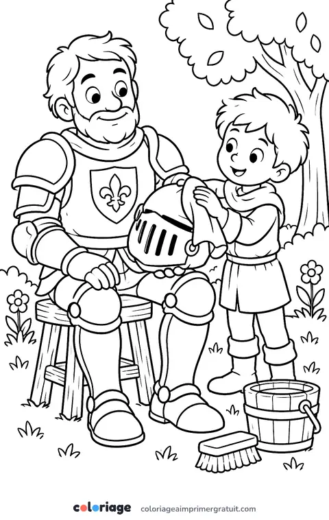 Coloriage chevalier et son écuyer