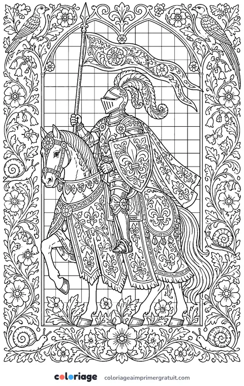 Coloriage chevalier en enluminure