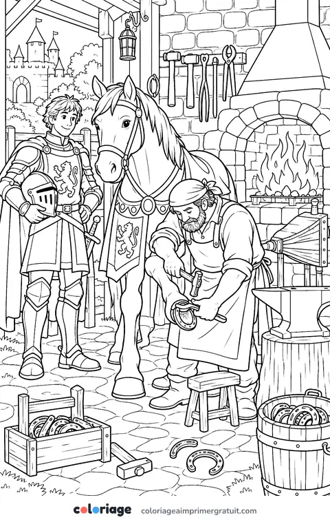 Coloriage chez le forgeron