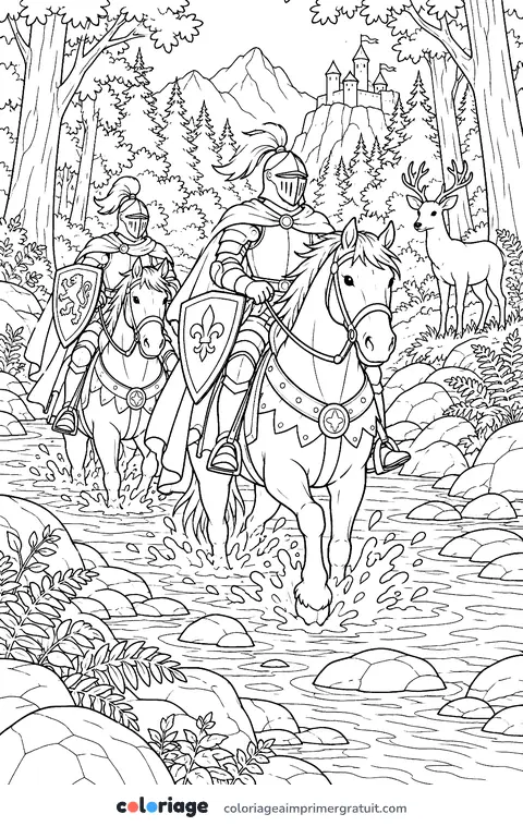 Coloriage chevaliers au gué