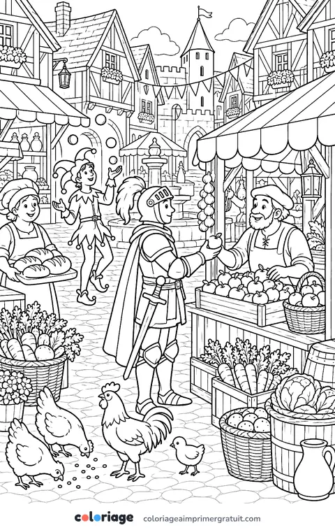 Coloriage marché médiéval