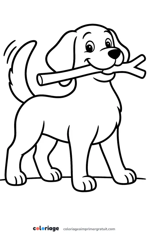 Coloriage chien et son bâton