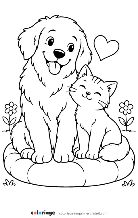 Coloriage chien et chat amis