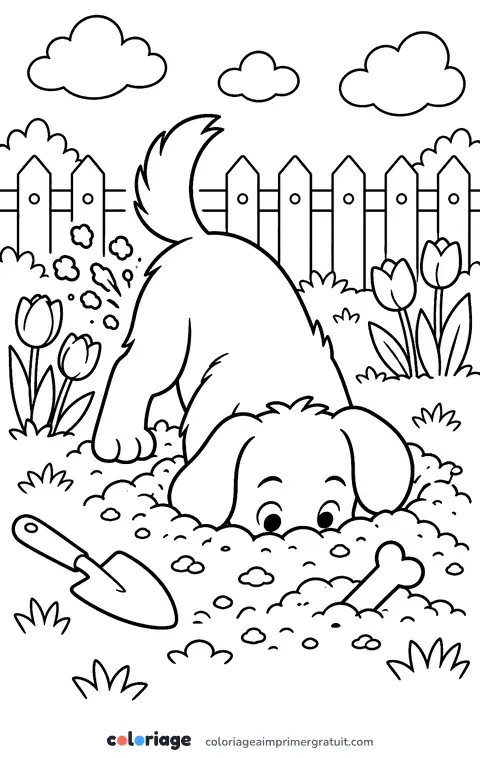 Coloriage chien qui creuse
