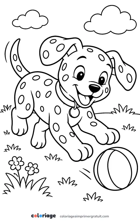 Coloriage dalmatien et son ballon