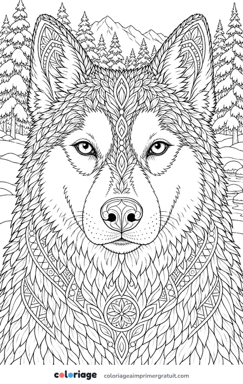 Coloriage husky réaliste